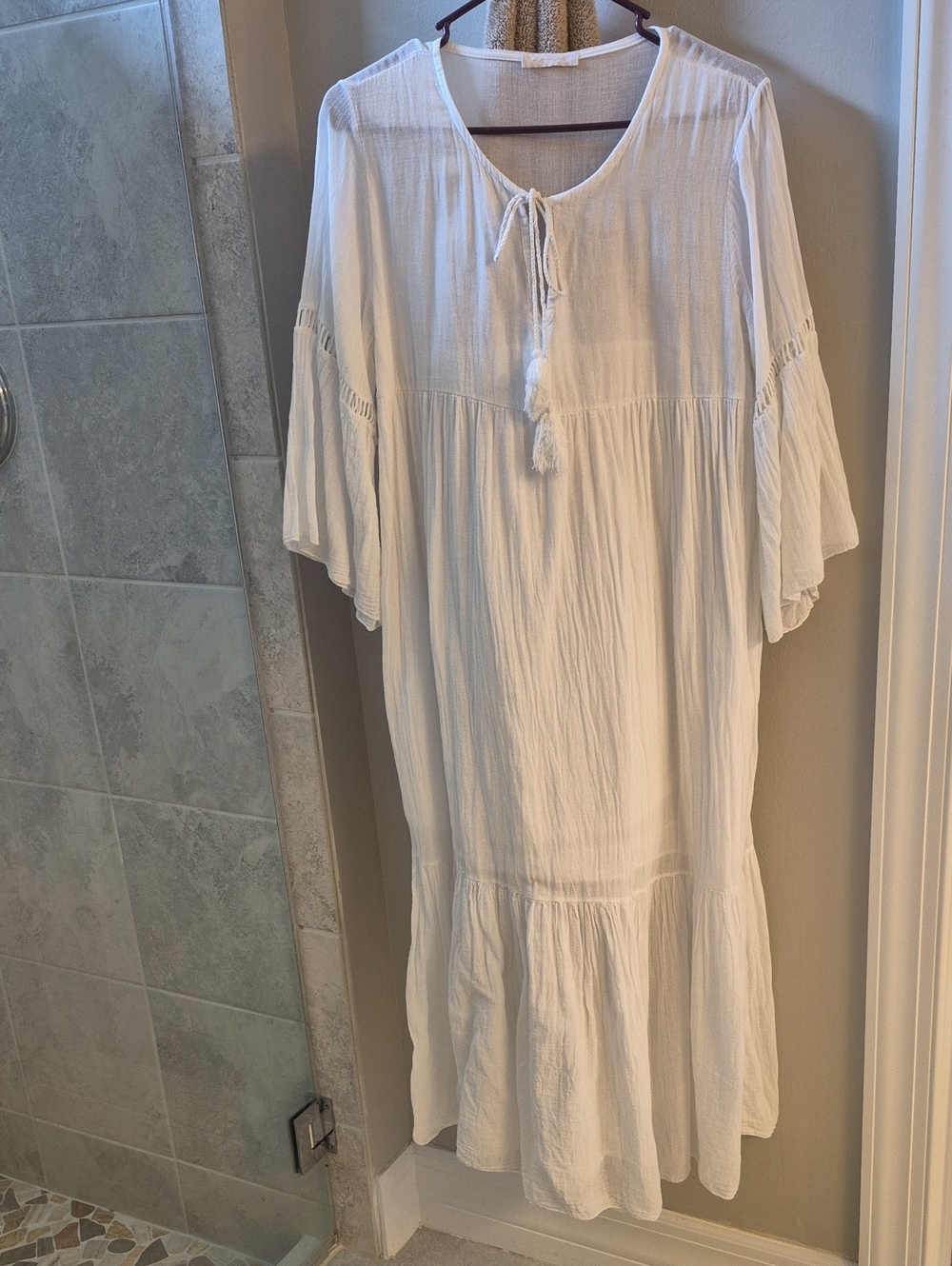 White Boho Tassel Tie Midi Dress